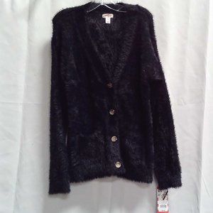 New black furry knit cardigan, V-neck, size L the Cat & Jack
